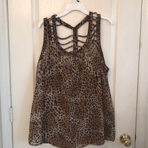 Plus size sleeveless animal print blouse